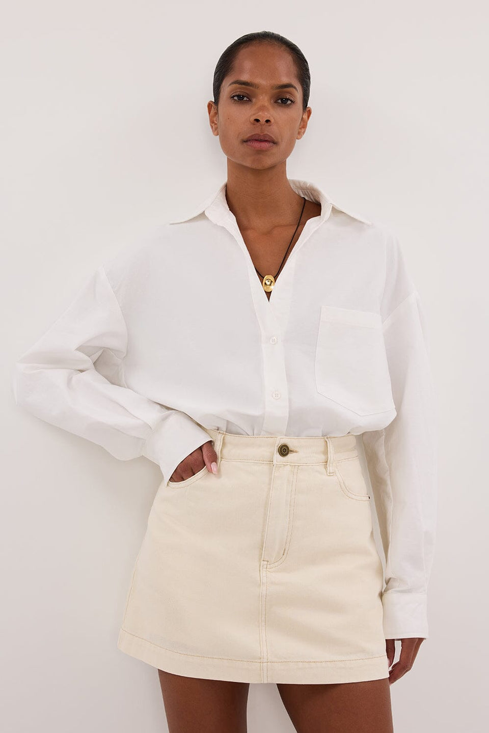 KERA NATURAL DENIM A LINE SKORT Clothing DISSH Boutiques