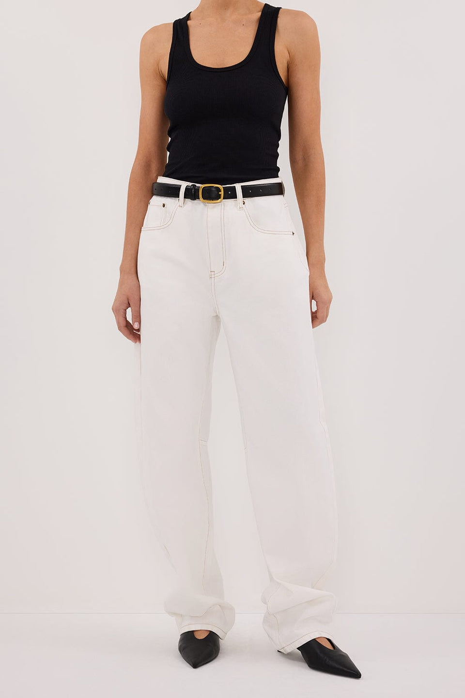 LIV WHITE DENIM BARREL LEG JEAN Clothing DISSH Boutiques