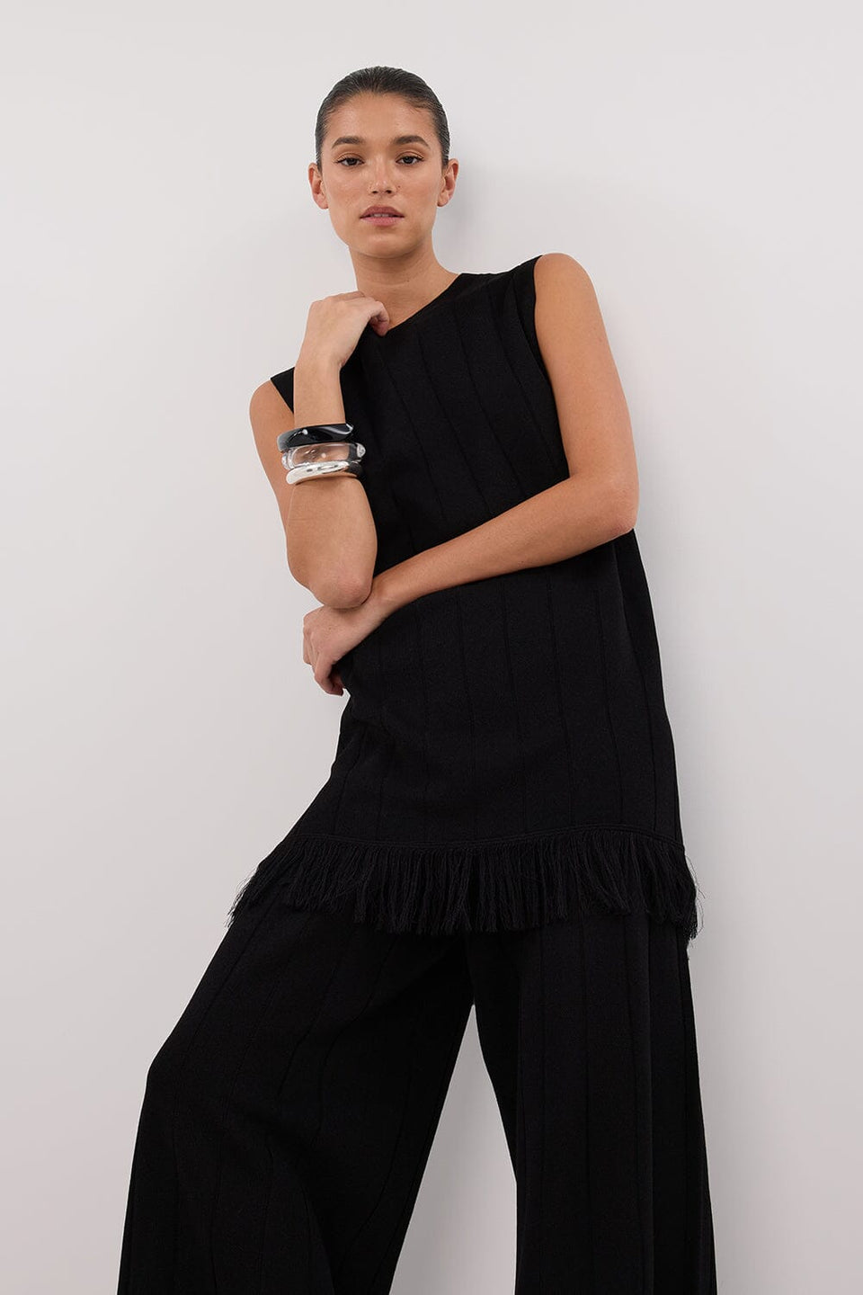 ARIA BLACK FRINGED TUNIC TOP Clothing DISSH Boutiques