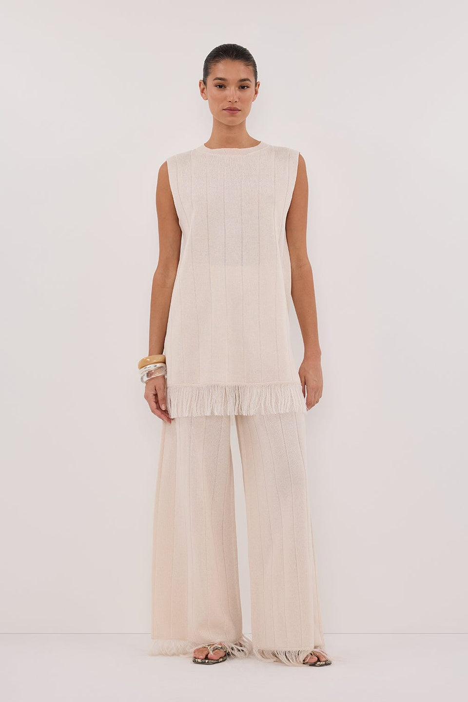 ARIA CREAM FRINGED TUNIC TOP Clothing DISSH Boutiques XS CREAM