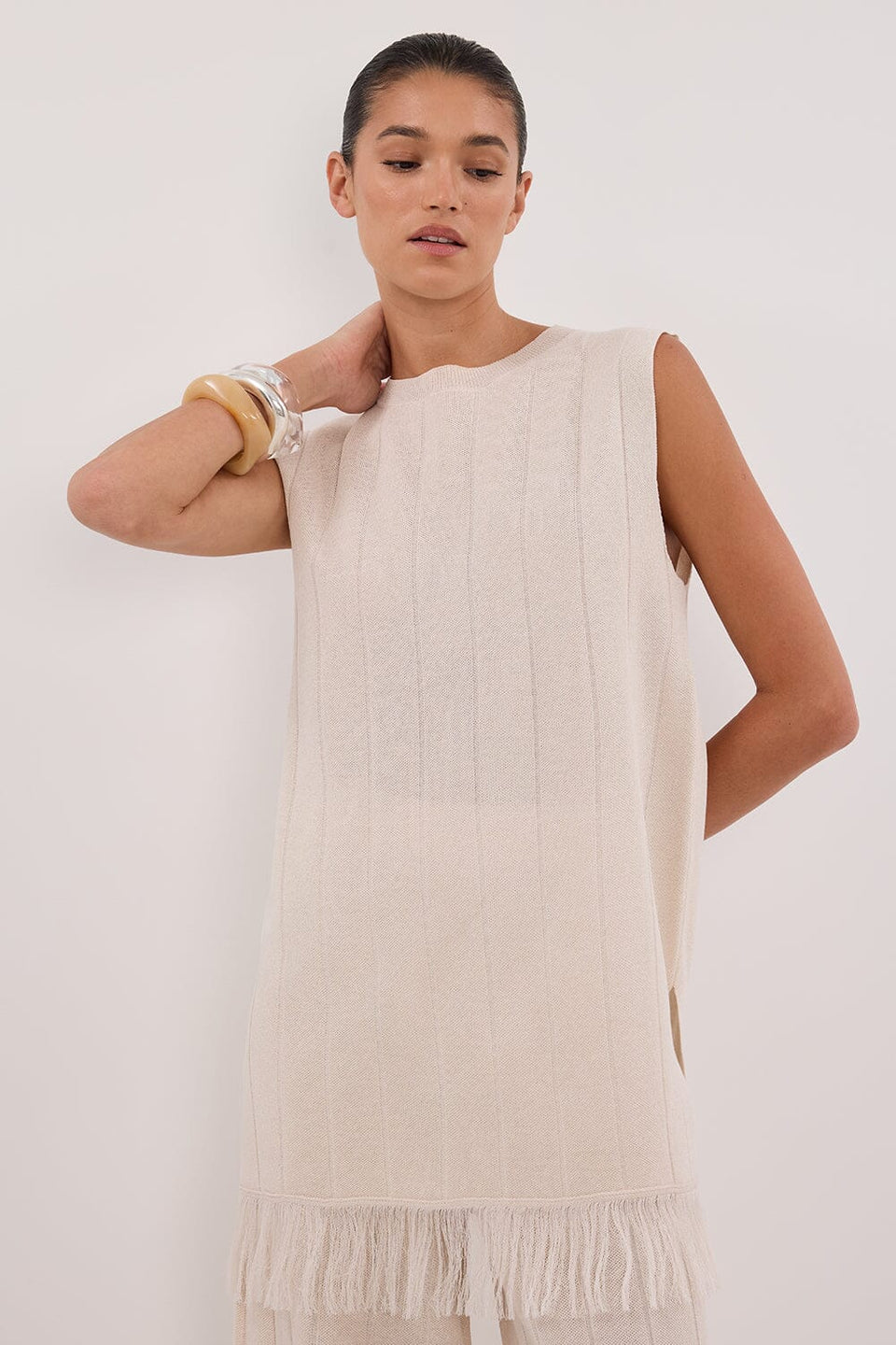 ARIA CREAM FRINGED TUNIC TOP Clothing DISSH Boutiques