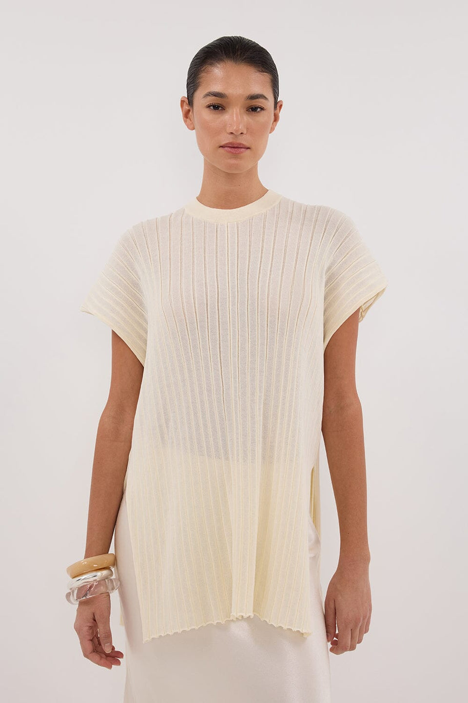 JADE CREAM SLEEVELESS KNIT TOP Clothing DISSH Boutiques