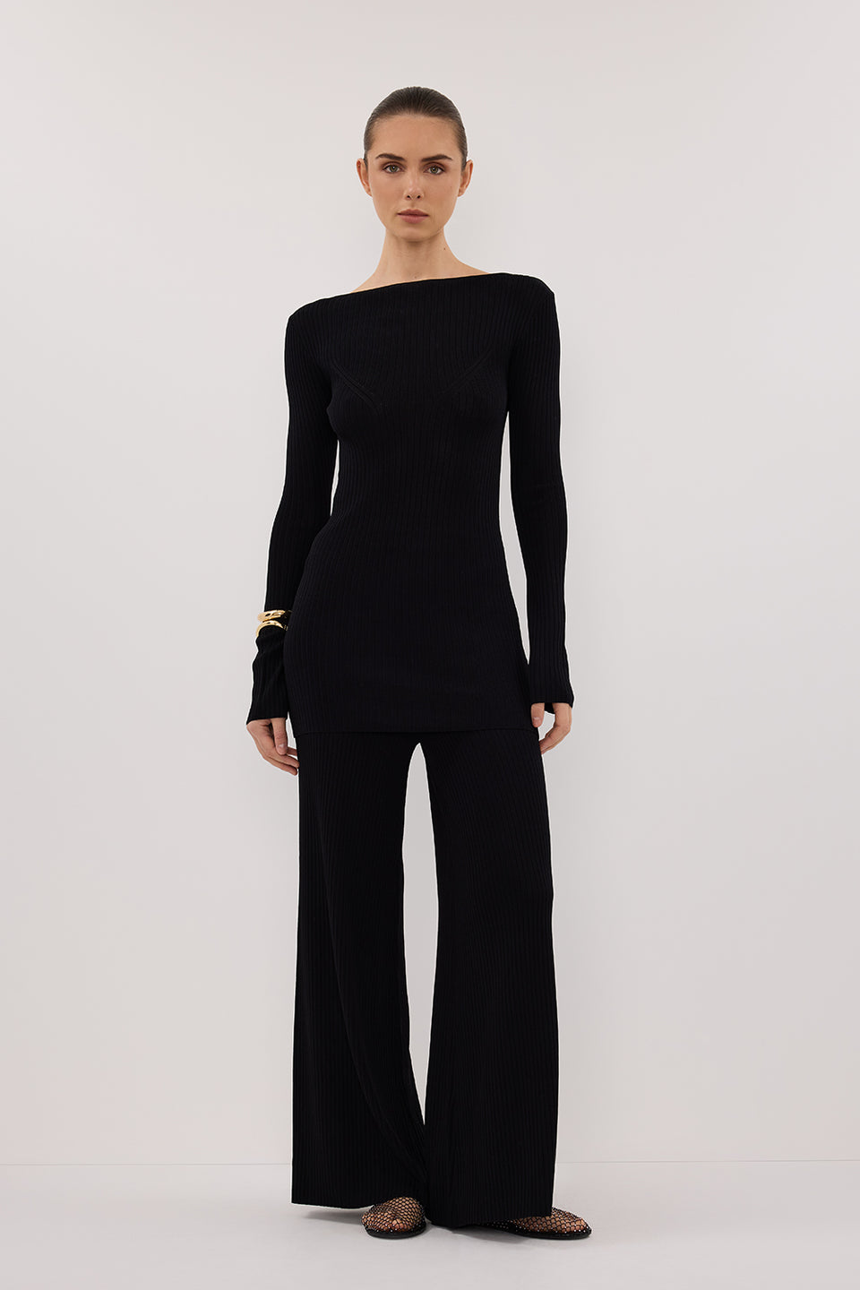 JOY BLACK LONGLINE KNIT TOP Clothing DISSH Boutiques