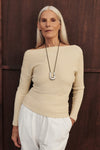 SAGE NATURAL LONG SLEEVE BOAT NECK KNIT TOP