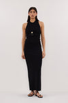 SOL BLACK SCARF HALTER KNIT TOP