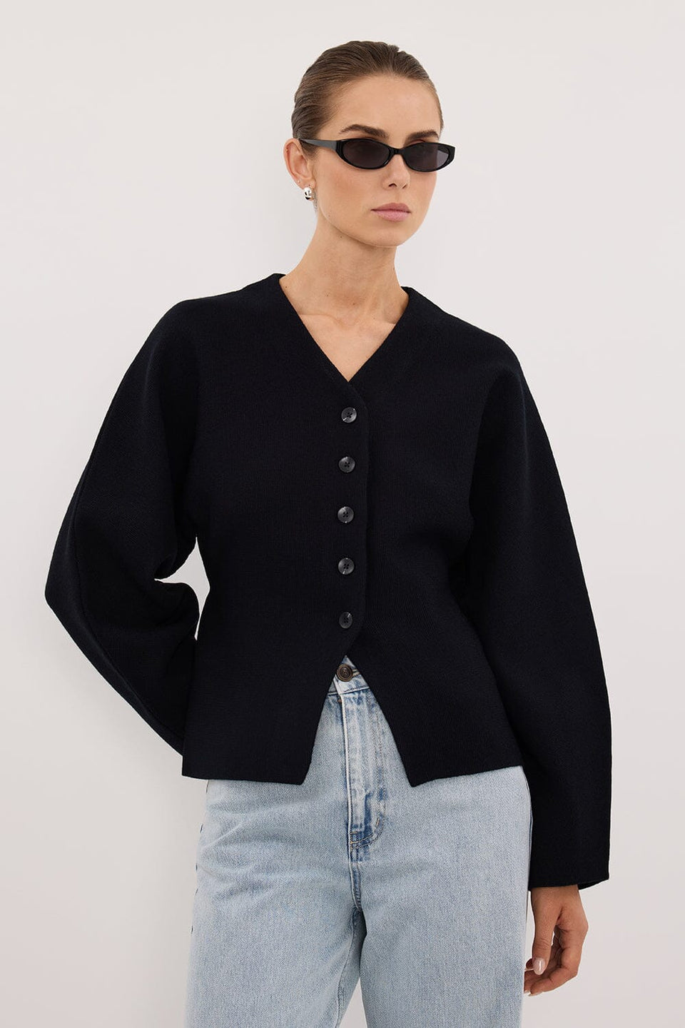 ETHEL BLACK V NECK CARDIGAN Clothing DISSH Boutiques