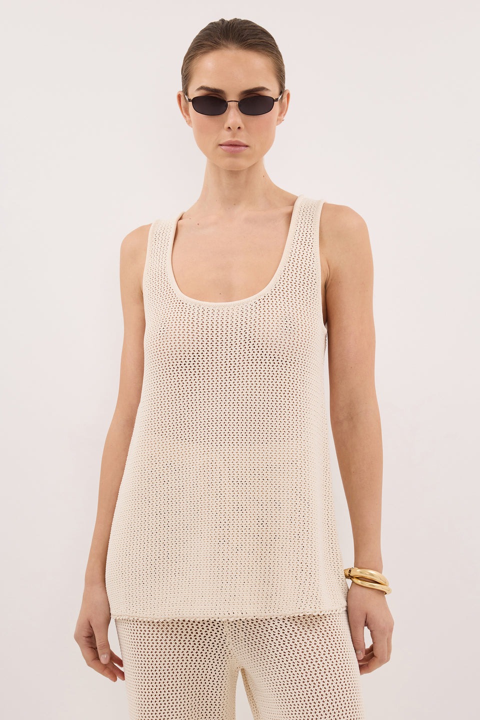 NALIA NATURAL OPEN KNIT SCOOP TANK