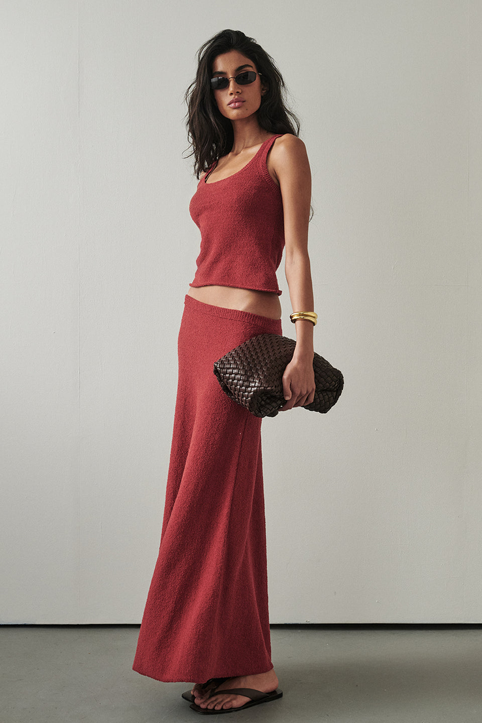 HARRIET BURNT RED KNIT MAXI SKIRT