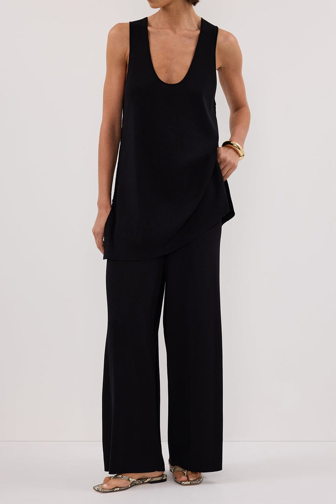 Black two piece wide-leg knit pants main image 1