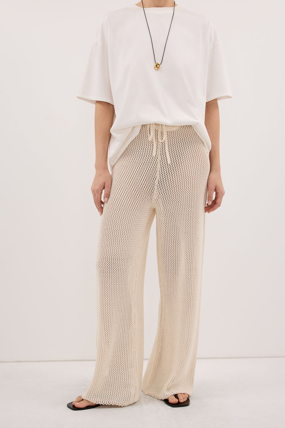NALIA NATURAL OPEN KNIT WIDE PANT
