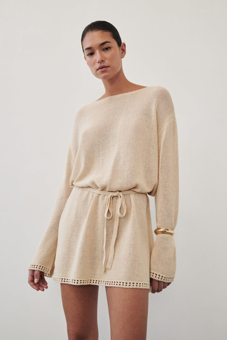 TARI NATURAL KNIT LONG SLEEVE MINI DRESS