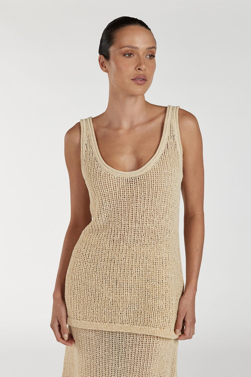 MARGOT WHEAT SCOOP CROCHET TANK Clothing DISSH Boutiques