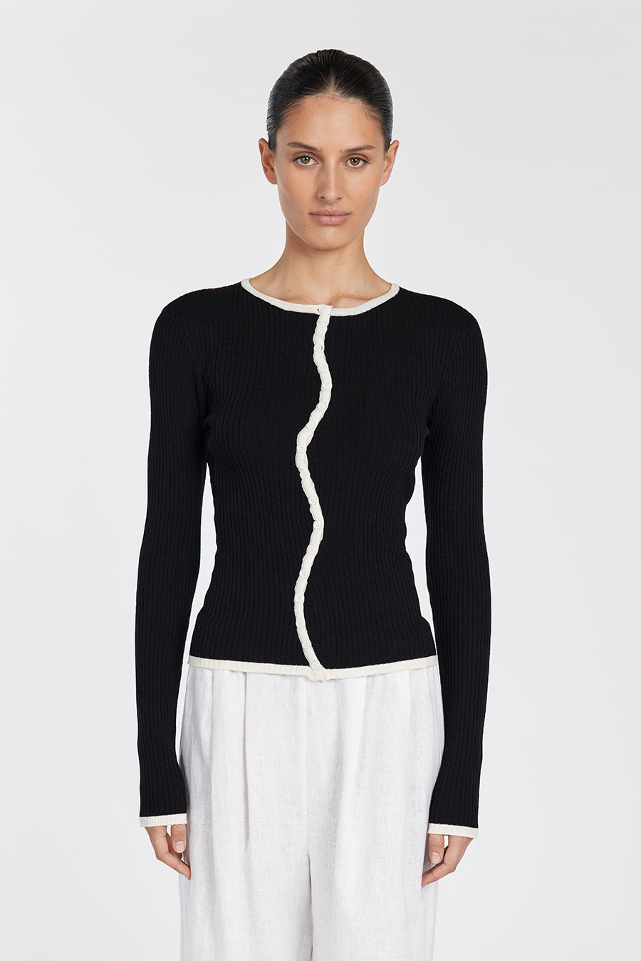 LUCILLE BLACK CONTRAST CARDIGAN Clothing DISSH Boutiques