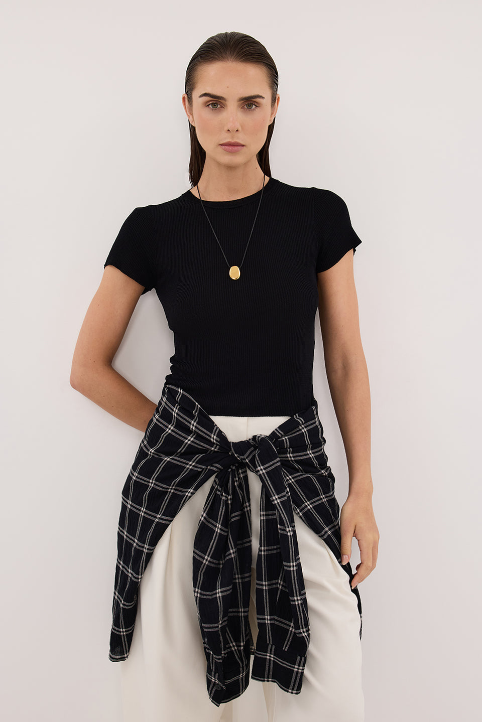 CLO BLACK RIBBED BABY TEE Clothing DISSH Boutiques