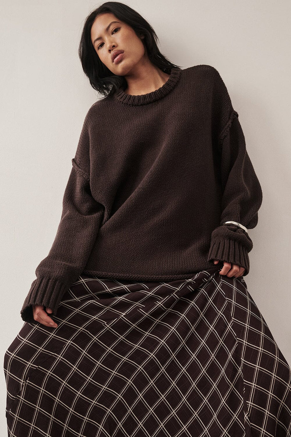 ROY CHOC LONGLINE KNIT JUMPER Clothing DISSH Boutiques XXS CHOCOLATE