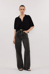 ELI BLACK POLO KNIT TOP