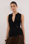 PAULA BLACK WRAP KNIT TOP