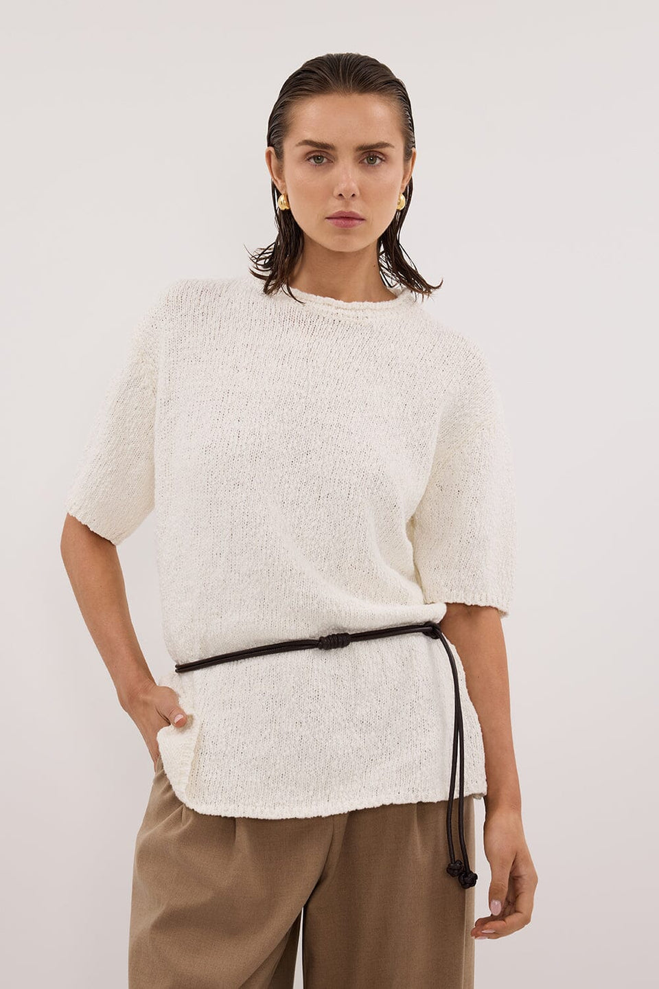 SUE OFF WHITE OVERSIZED KNIT TEE Clothing DISSH Boutiques