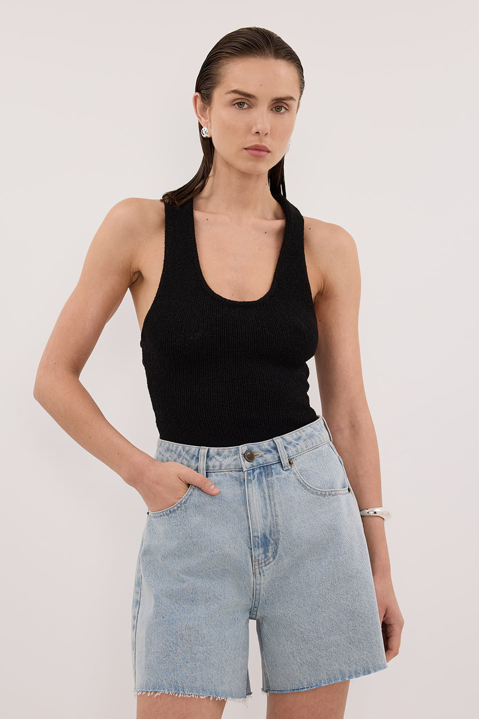ASPEN BLACK SLEEVELESS RACER KNIT TOP Clothing DISSH Boutiques