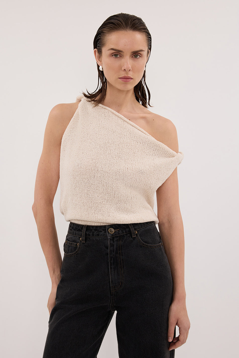 KARA SANDSTONE ASYM KNIT TOP Clothing DISSH Boutiques