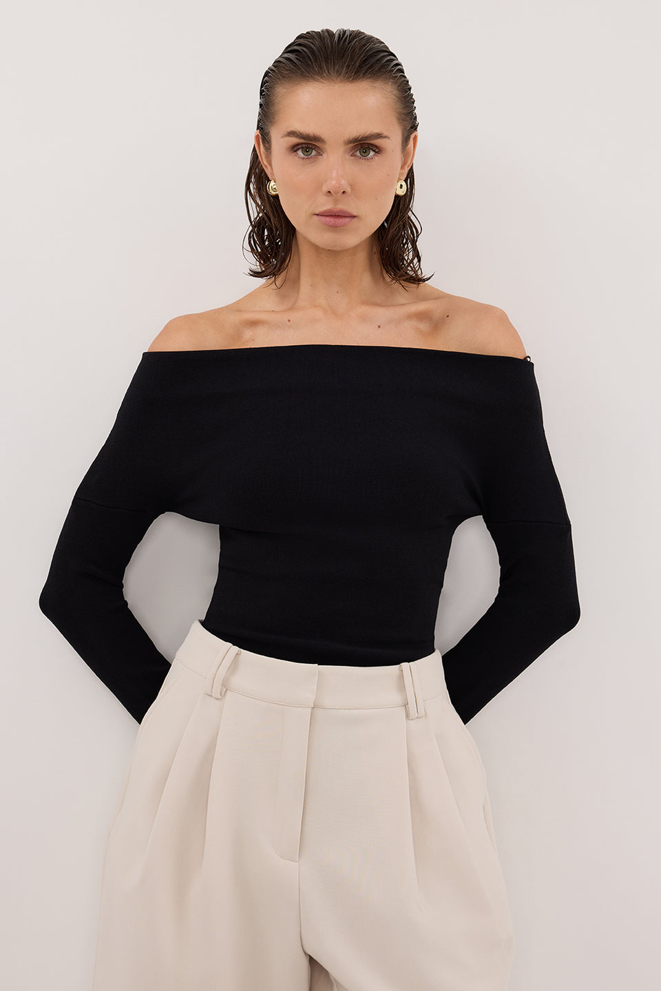 ASTRID BLACK LONG SLEEVE KNIT TOP Clothing DISSH Boutiques