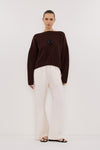 LIN CHOCOLATE BOAT NECK KNIT JUMPER
