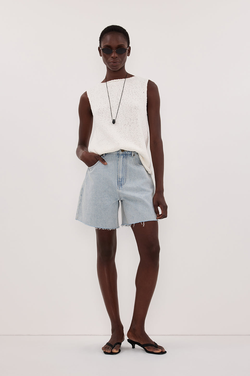 DINA OFF WHITE SLEEVELESS KNIT TOP Clothing DISSH Boutiques