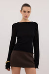 BLAKE BLACK LONG SLEEVE BOAT NECK KNIT TOP