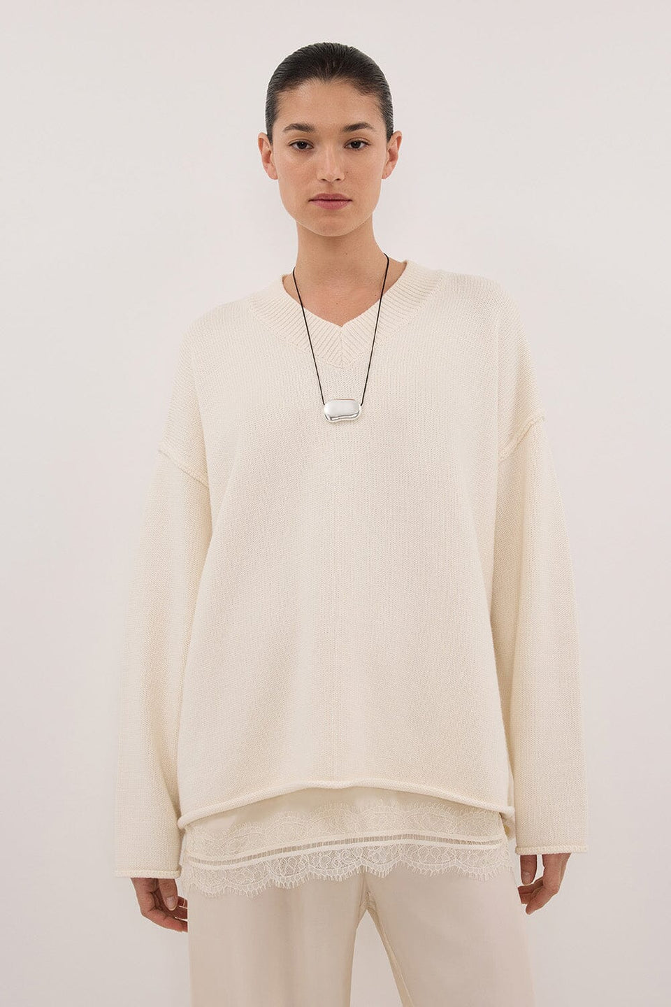 FLINT CREAM V NECK KNIT JUMPER Clothing DISSH Boutiques