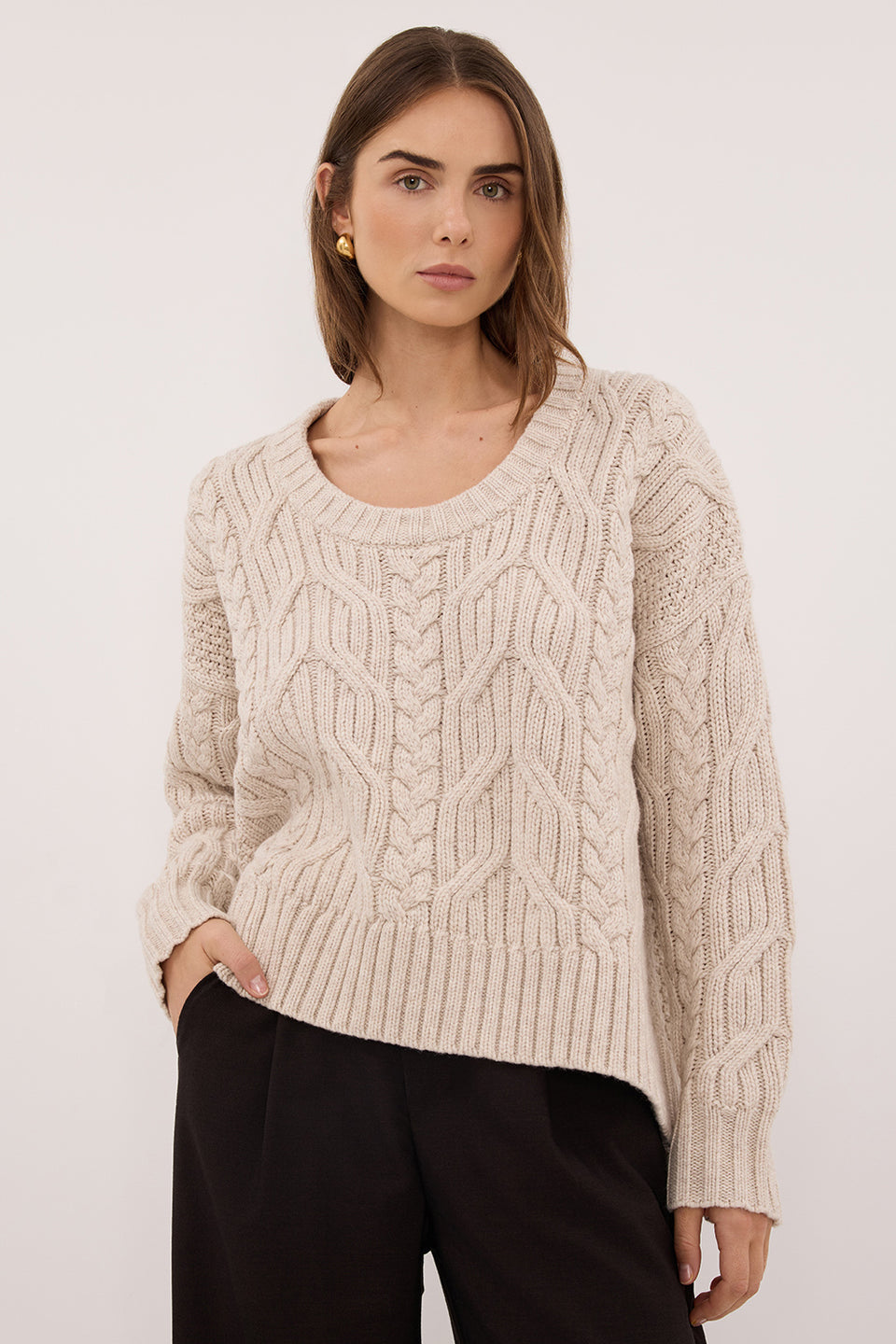 ROSE CHALK CABLE KNIT SWEATER