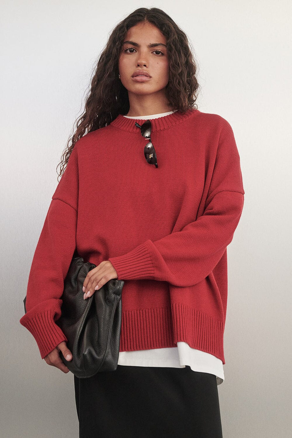 MILA BURNT RED CREW NECK KNIT JUMPER