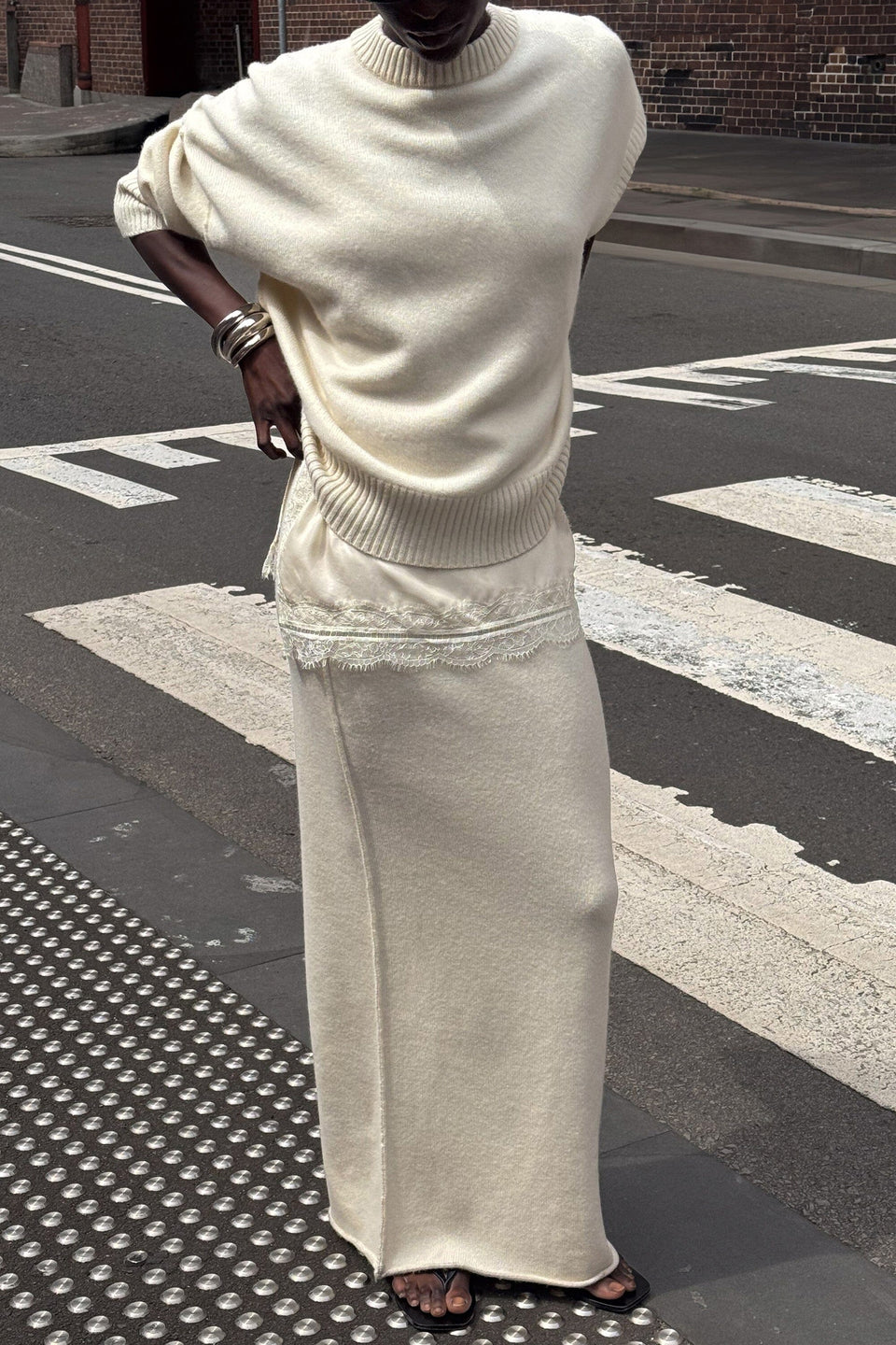 PAIGE CREAM WOOL KNIT MIDI SKIRT Clothing DISSH Boutiques