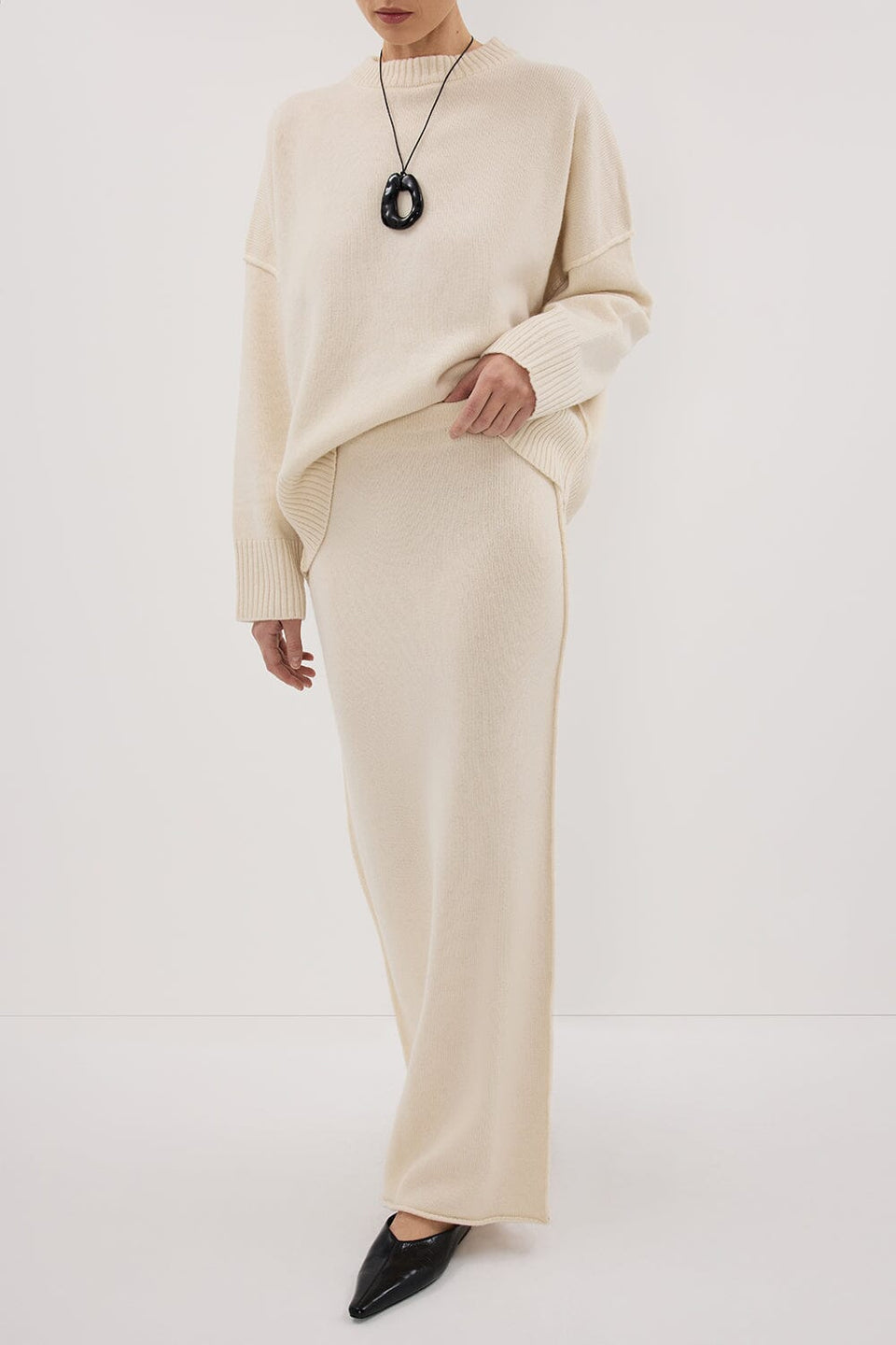 PAIGE CREAM WOOL KNIT MIDI SKIRT Clothing DISSH Boutiques