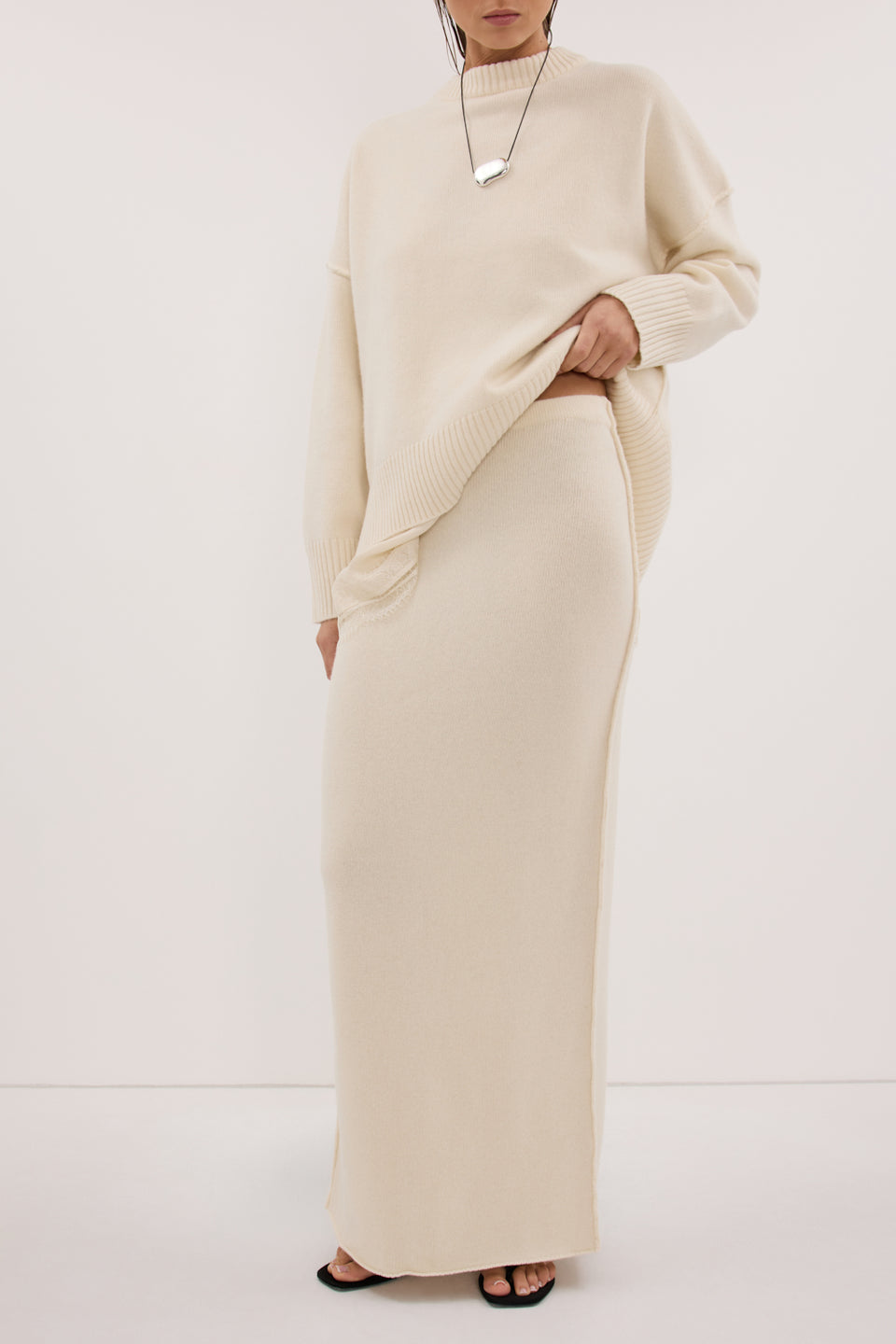 PAIGE CREAM WOOL KNIT MIDI SKIRT Clothing DISSH Boutiques