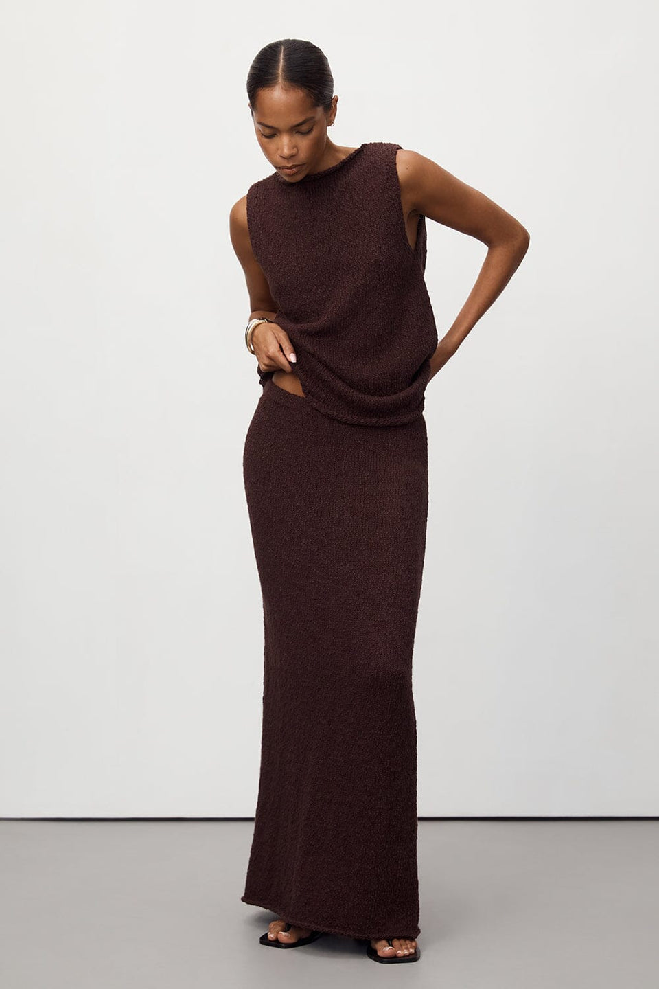 DINA CHOC KNIT MIDI SKIRT Clothing DISSH Boutiques