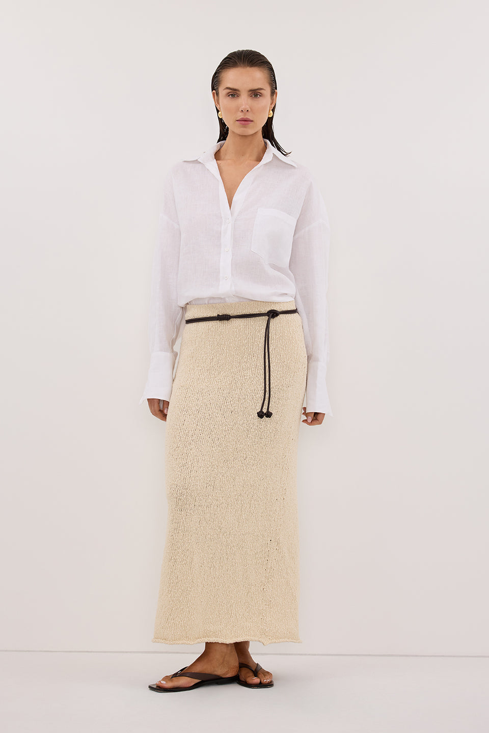 DINA NATURAL KNIT MIDI SKIRT Clothing DISSH Boutiques