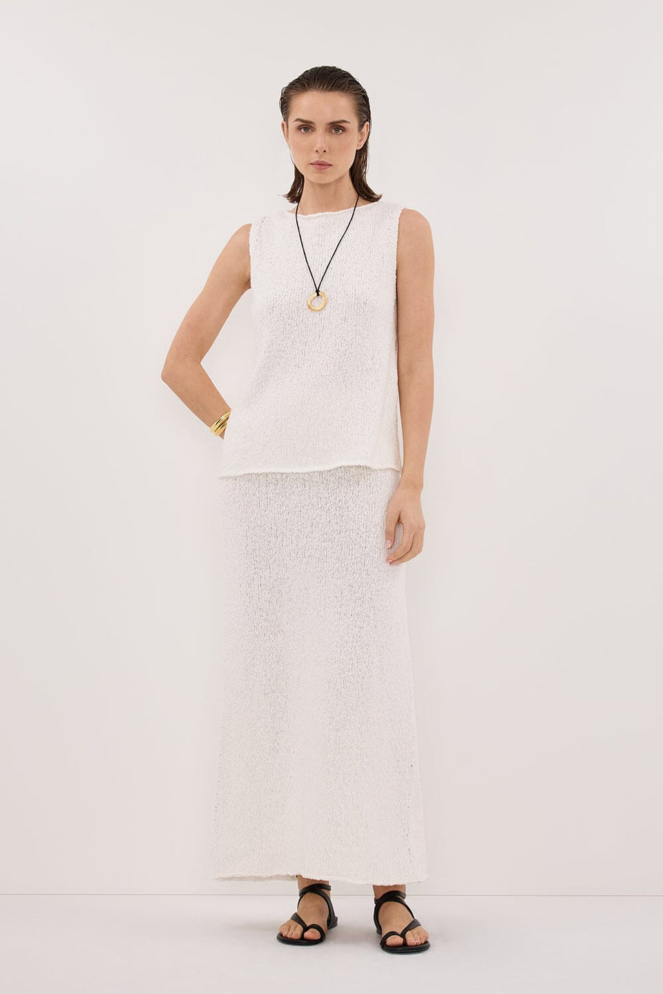 DINA OFF WHITE KNIT MIDI SKIRT Clothing DISSH Boutiques