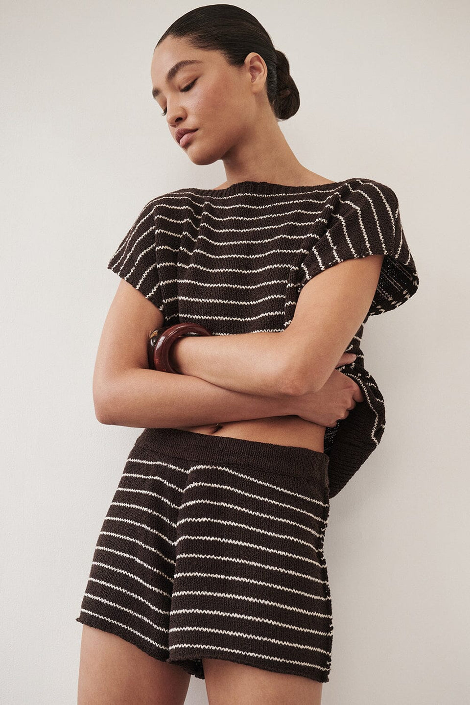 ASPEN CHOC STRIPE KNIT SHORT Clothing DISSH Boutiques XS CHOCOLATE