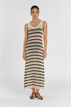 MARGOT WHEAT STRIPE KNIT MIDI DRESS