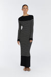 BILLIE BLACK STRIPE LONG SLEEVE MIDI DRESS