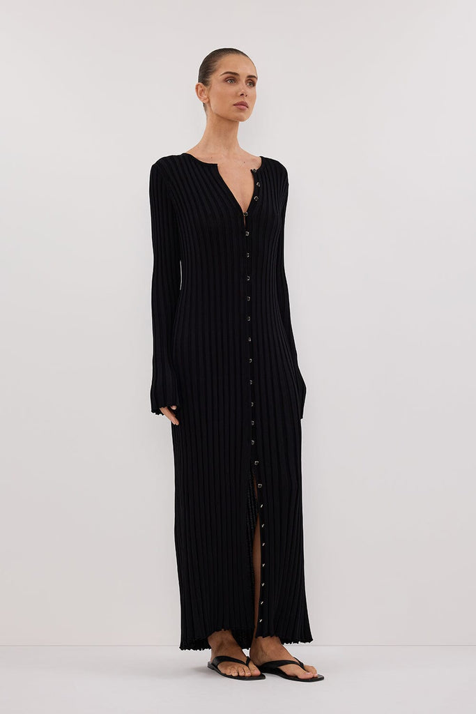 ALI BLACK SLEEVED KNIT MIDI DRESS - Main Image