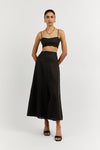 VIENNA BLACK LINEN CURVED CROP TOP