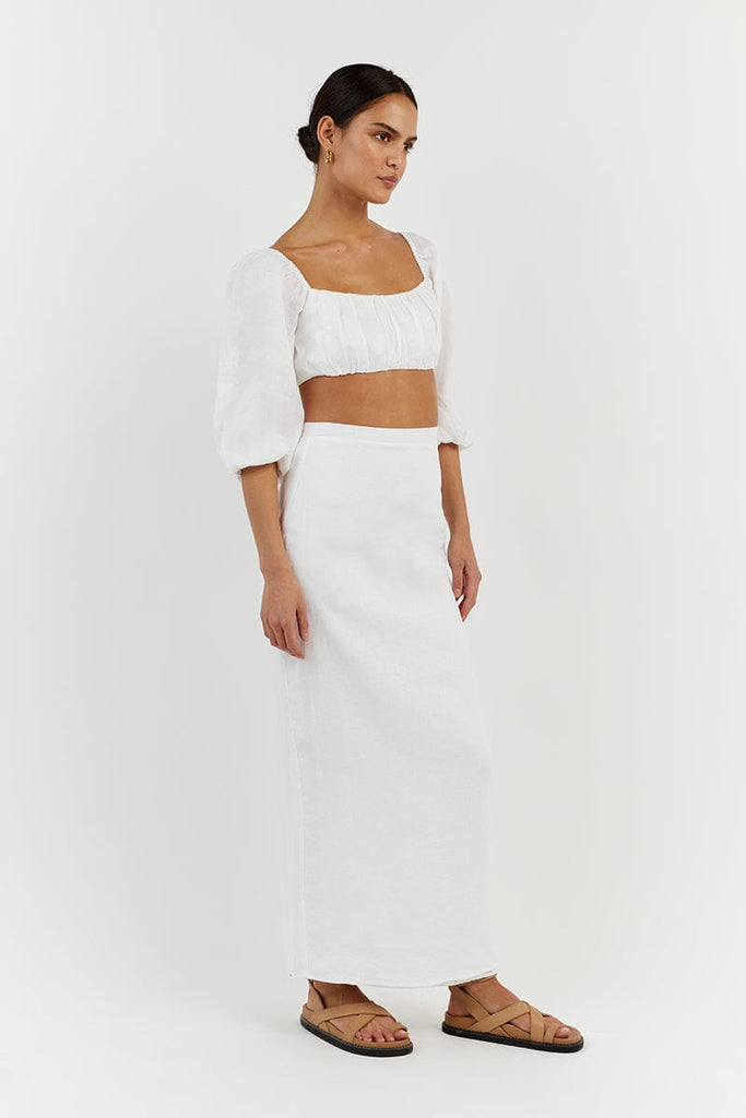 LILAH SLEEVED WHITE LINEN CROP TOP Dissh