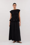 GEMIMA BLACK LINEN MIDI SKIRT