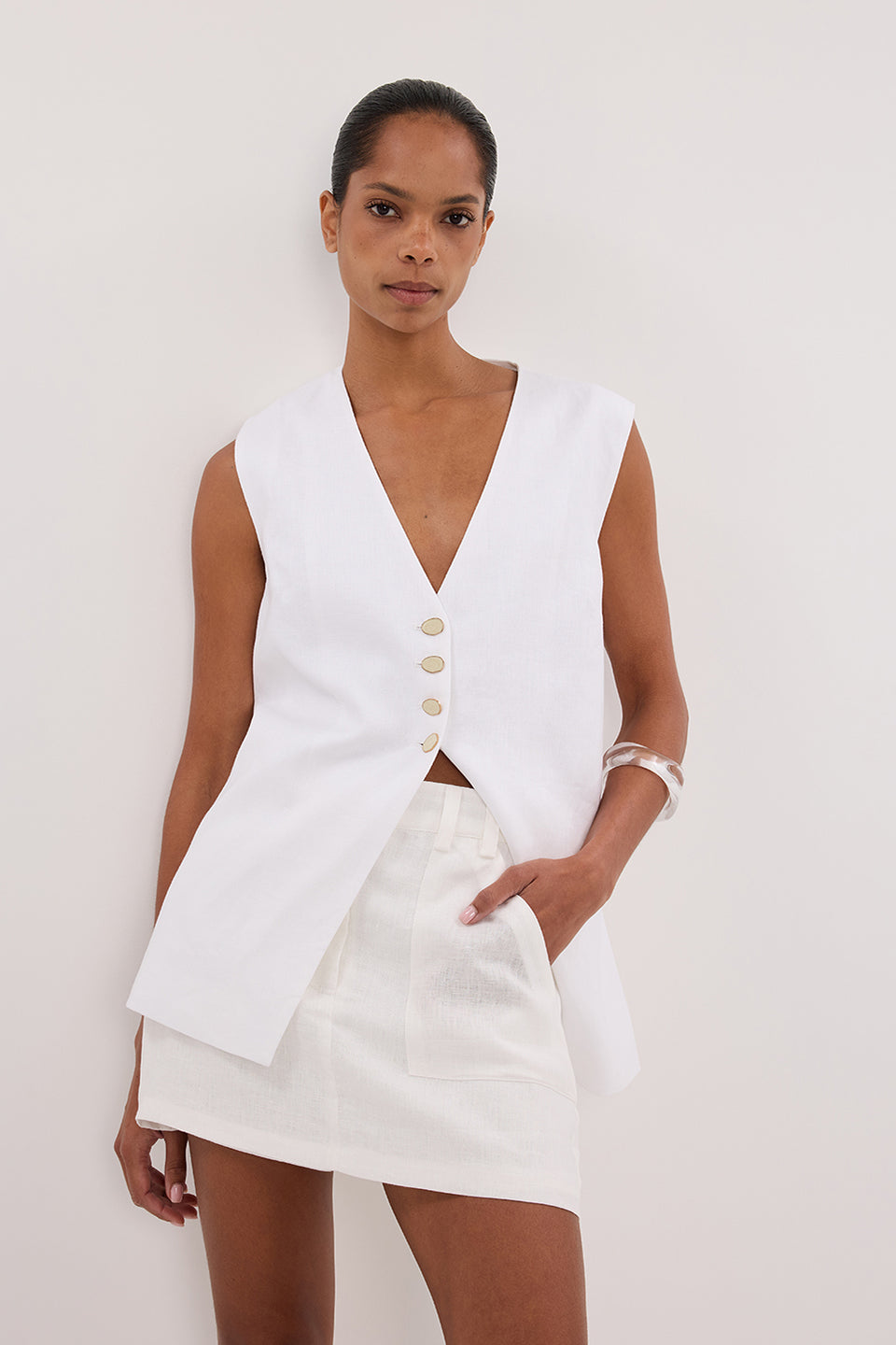 EVA OFF WHITE LINEN SKORT Clothing DISSH Boutiques