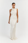 AISLE PEARL SATIN BACKLESS MIDI DRESS