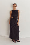 LEILANI BLACK LINEN MIDI DRESS