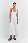 MILAHN WHITE LINEN MIDI DRESS