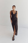 MILAHN BLACK LINEN V NECK DRESS