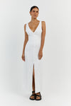 MILAHN WHITE LINEN V NECK DRESS
